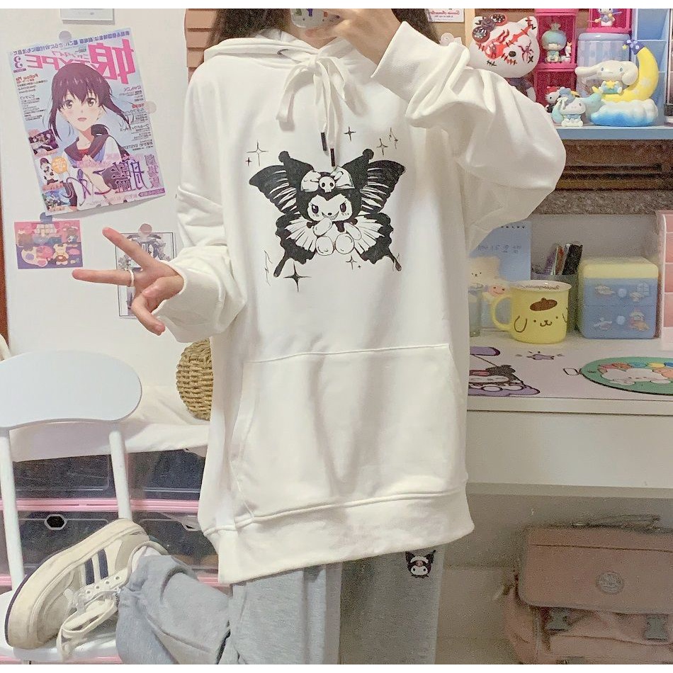 > Áo Nỉ Nhật Bản > Áo Khoác Dày Dặn Phong Cách Học Sinh Nhật Bản In Hình Kuromi Màu Tối Thời Trang Thu Đông