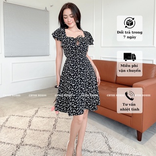 (CÓ BIGSIZE) - ĐẦM HOA TAY TIÊN RÚT NGỰC MH04