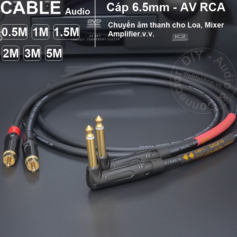 Dây cáp 6 ly ra hoa sen 1 cặp DIY 0.5 đến 5 mét - 1/4 TS to RCA cable