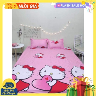 [Free ship-Xả kho cắt lỗ]Bộ ga gối cotton poly,gồm 1ga 2 vỏ gối,rẻ nhất tp hcm,chát chọn mẫu-hello kitty ôm tim