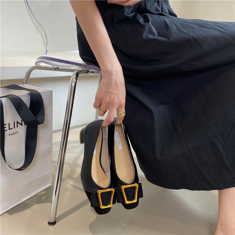 Giày Gót Vừa Dày Dặn Cài Khóa Vuông Thời Trang Xuân Hè 2022 Cho Nữ