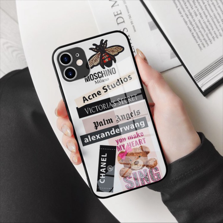 Ốp kính cường lực hình logo Moschino/Chanel phối hình riêng mình Iphone OK-JC20210026