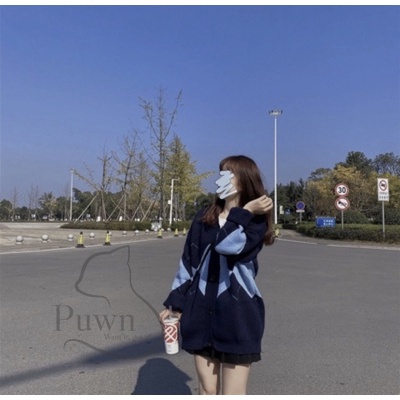 Áo khác len Cardigan kẻ caro xanh đen trẻ trung Puwn Shop  - Ảnh thật nằm cuối