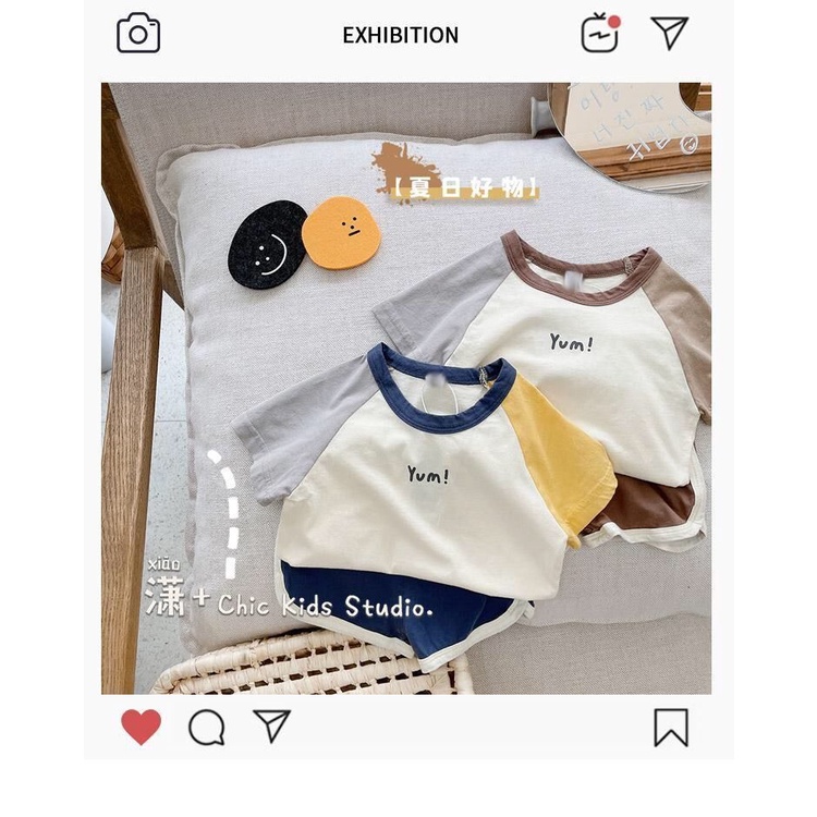 Bộ Đồ Thể Thao Áo Thun Cotton Tay Lỡ Phối Quần Short In Họa Tiết Hoạt Hình Phong Cách Hàn Quốc Thời Trang Mùa Hè Cho Bé Trai