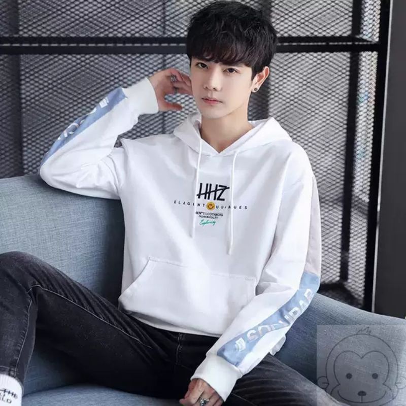 Áo hoodie nam phối sọc viền tay form rộng, mẫu sweater có mũ dài tay thời trang teen