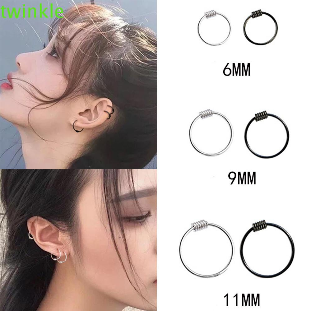 Khuyên tai tròn 6mm 9mm 11mm bạc 925 nhiều màu thời trang Hàn Quốc cho nam nữ