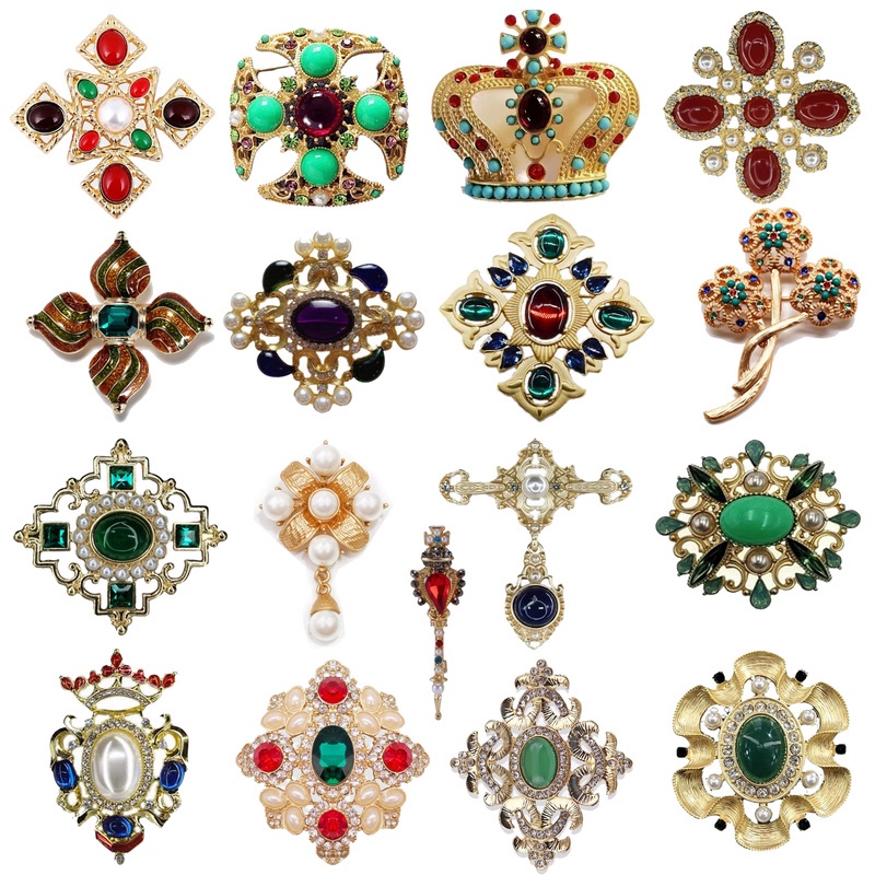 Ghim Cài Áo Hình Chữ Nhật Đính Ngọc Trai Giả Màu Sắc Vintage