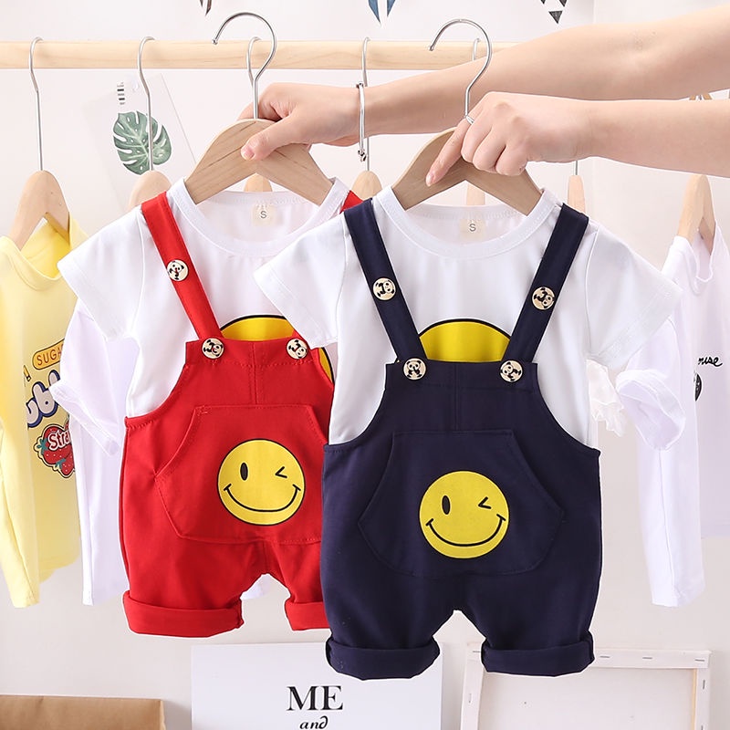 Bộ Trang Phục Hai Mảnh Gồm Áo Tay Ngắn Và Quần Yếm cotton Dành Cho Bé Trai 1-3 Tuổi 11.3 Tuổi