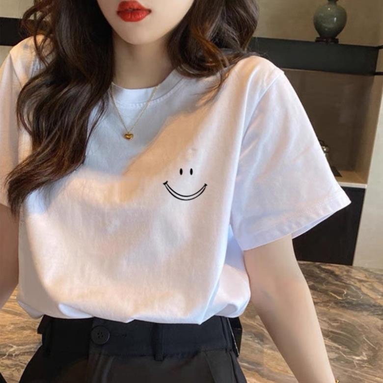 Áo thun hè logo form rộng nam nữ mặt cười basic chất cotton hai size xuongmayconghuong