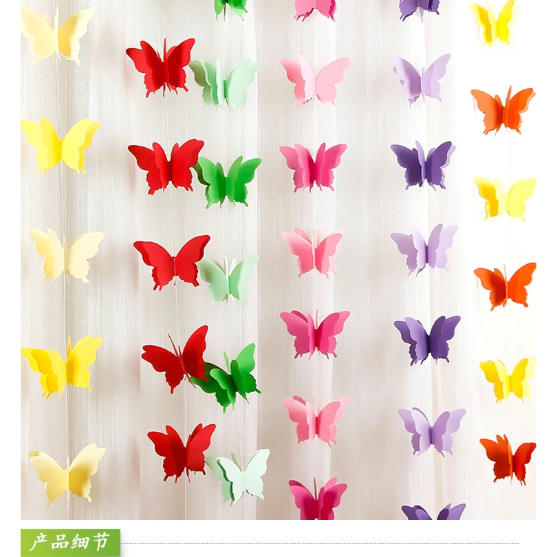 Set dây phối hình bướm 3D bằng giấy xinh xắn dùng trang trí nhà cửa/ tiệc