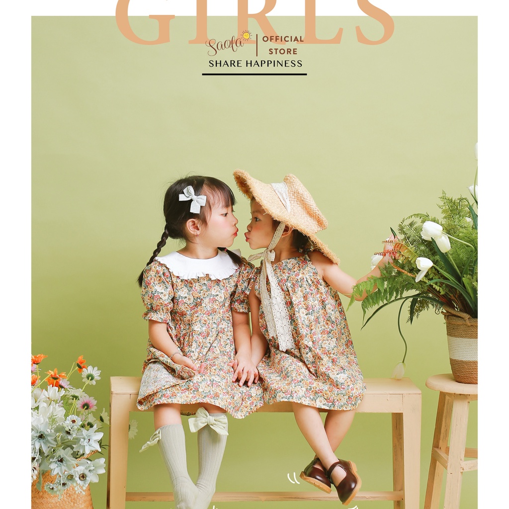 Đầm Hoa Nhí Vintage Cổ Lá Sen Tay Bồng Xinh Xắn Cho Bé - AMELIE DRESS - DRC032 - SAOLA KIDS CLOTHING