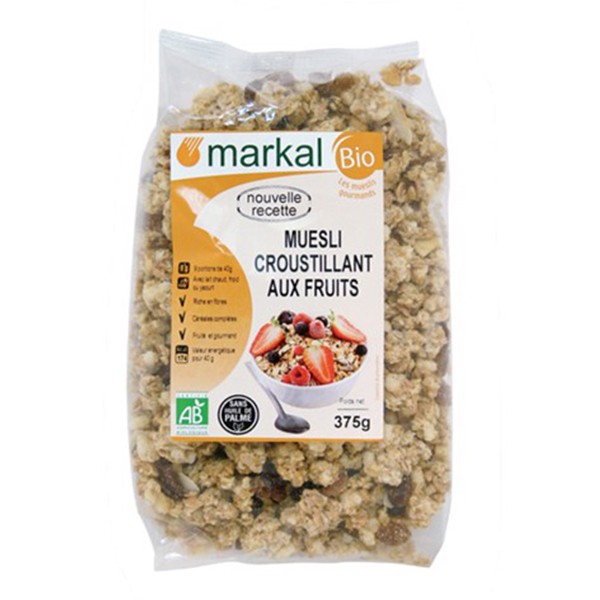 Ngũ Cốc Trái Cây / ORGANIC / Ngũ Cốc Hữu Cơ Giòn Trái cây Muesli Crunchy Markal 375 gr, Nhập Khẩu Bỉ