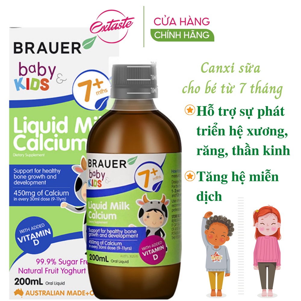 Canxi sữa dạng nước Brauer Baby & Kids Liquid Milk Calcium cho trẻ trên 7 tháng tuổi 200ml