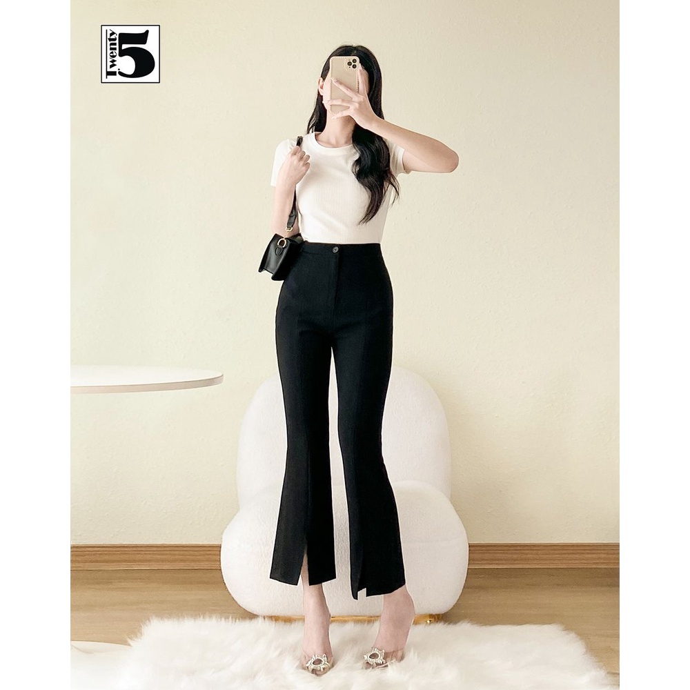 Quần vải công sở nữ ống loe xẻ cạp cao tôn dáng Twentyfive SQ1