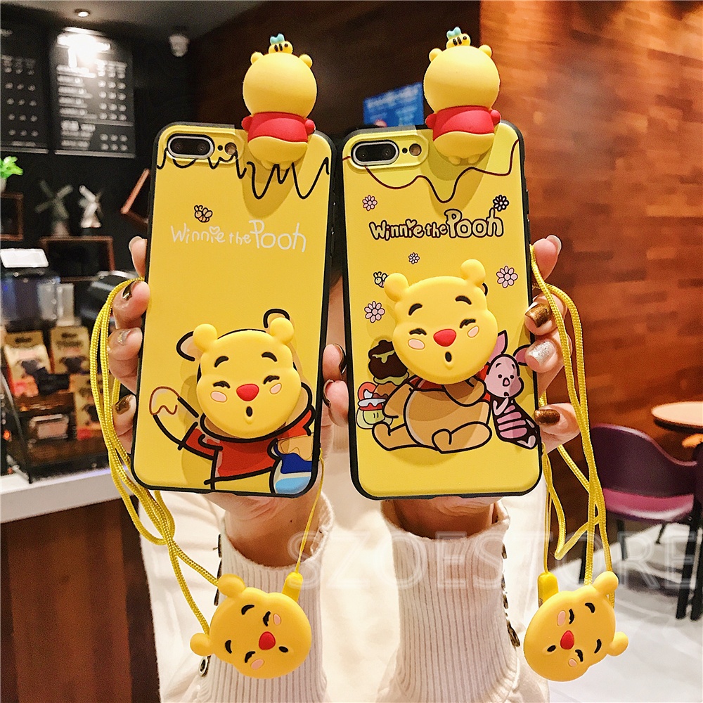 Ốp điện thoại dẻo họa tiết hoạt hình gấu Pooh kèm dây đeo cho SAMSUNG A9 A8 A7 A6 2018 A8PLUS 2018 A6PLUS 2018 A7 A5 A3 2017 A7 A5 A3 2016
