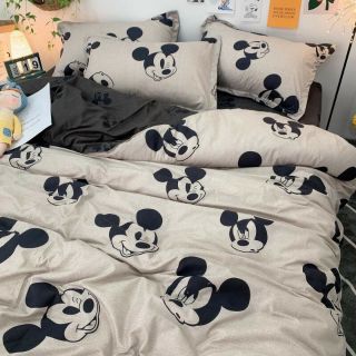 Bộ chăn ga gối Cotton Poly mẫu chuột Mickey xám nhập khẩu