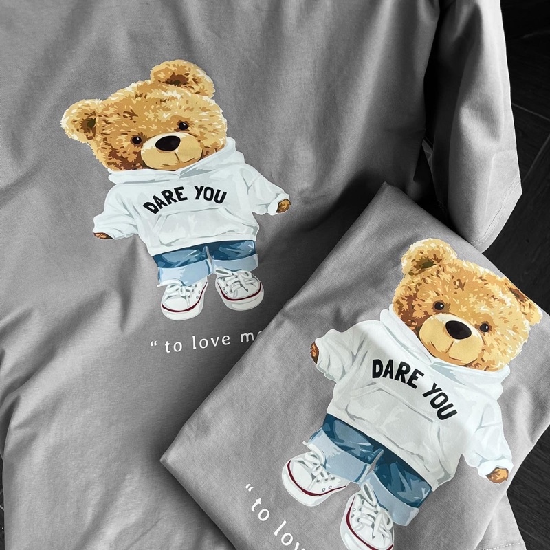 Áo thun tay lỡ nam nữ,in hình Dare màu xám