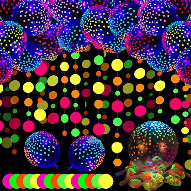 Set 10 Bong Bóng 12 Inch Họa Tiết Chấm Bi Dạ Quang Trang Trí Tiệc