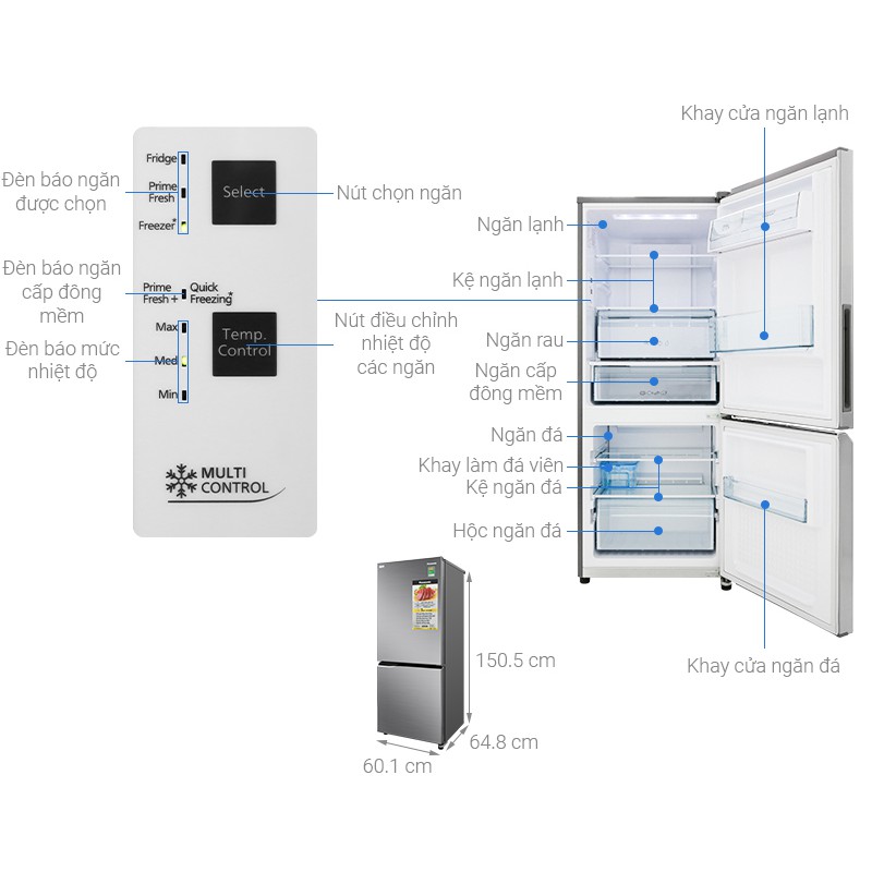 Tủ lạnh Panasonic Inverter 255 lít NR-BV280QSVN ( CHỈ GIAO HÀNG HCM )