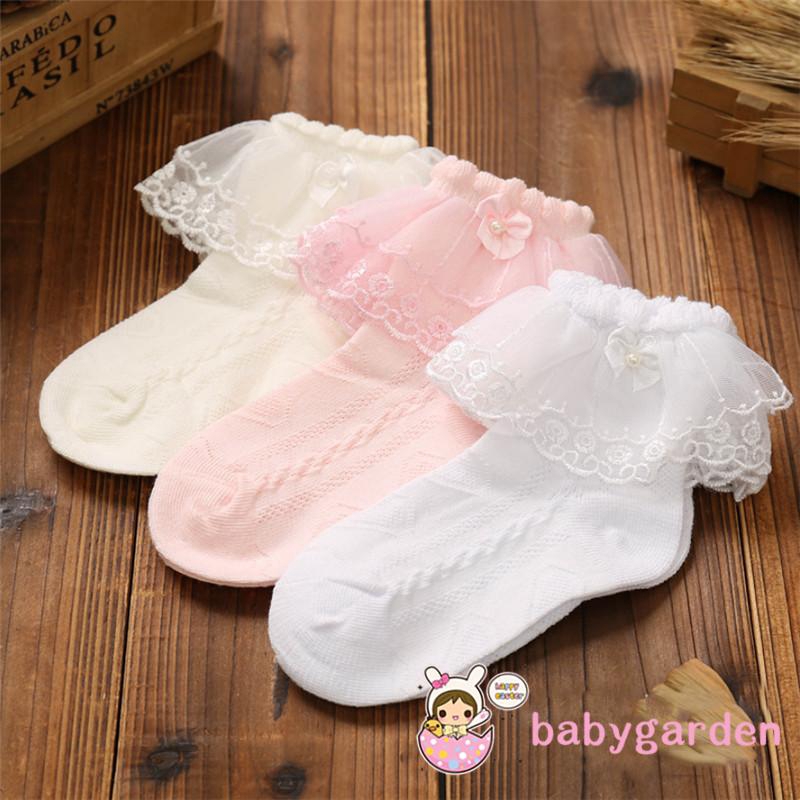 Vớ cotton công chúa dài trên mắt cá phối ren bèo thời trang xuân hè cho bé gái