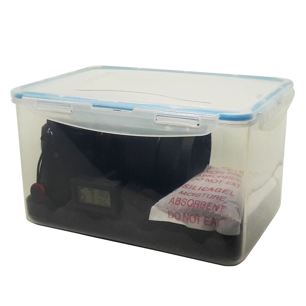Combo Hộp chống ẩm 4 lít + ẩm kế + 200g hạt hút ẩm xanh  cho máy ảnh