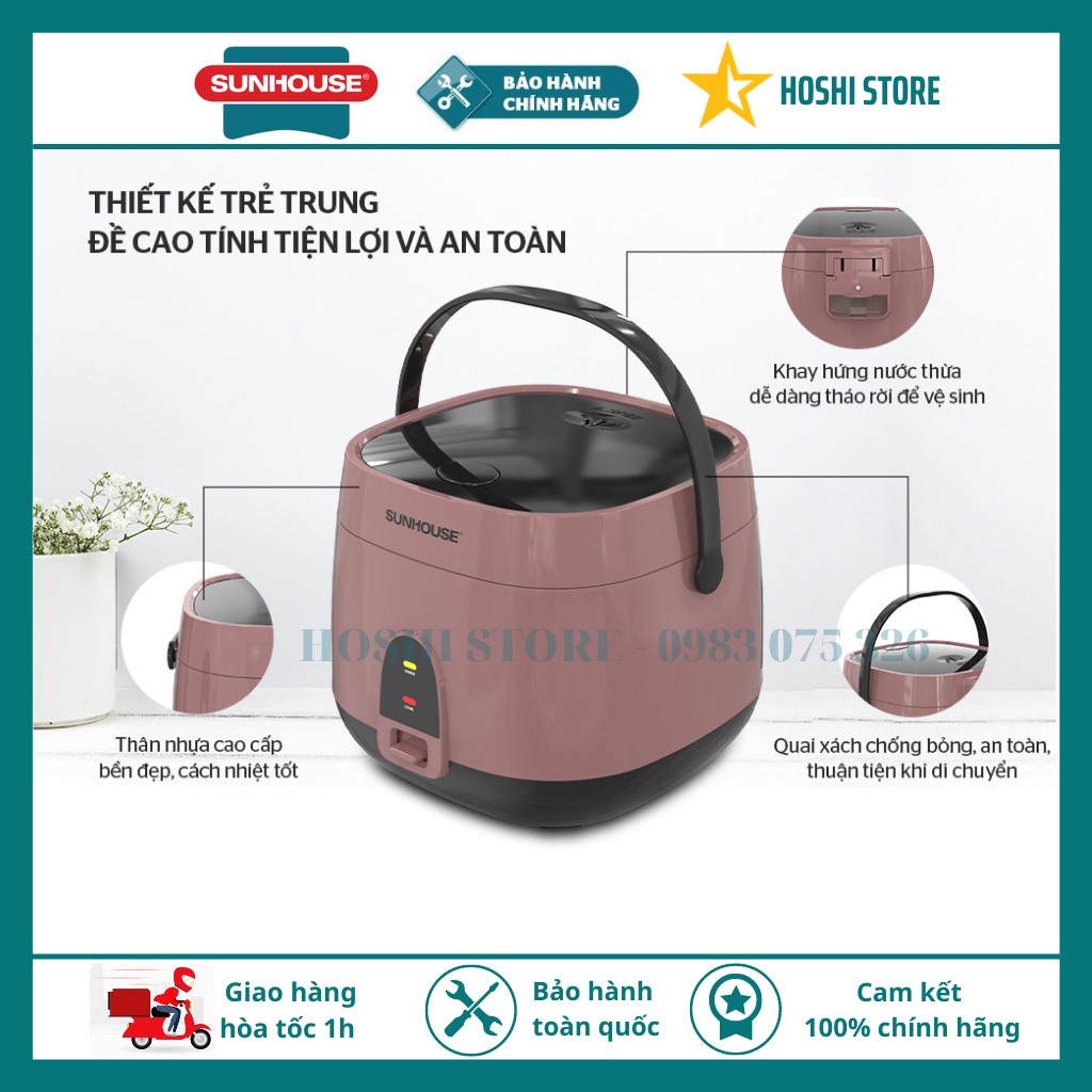 Nồi cơm điện chính hãng cao cấp 1.8 lít Sunhouse SHD8627, lòng niêu nấu cơm ngon, bảo hành 12 tháng