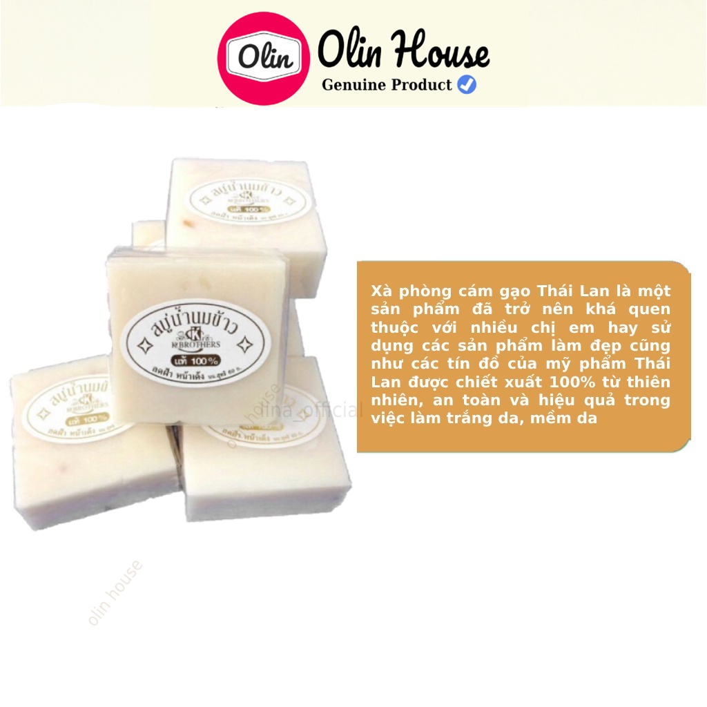 Xà phòng cám gạo Thái Lan 65g giảm mụn, trắng da, chiết xuất cám gạo tự nhiên Olin House