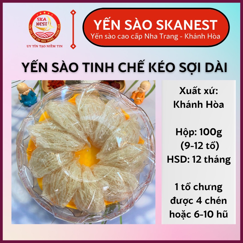 Yến Sào Tinh Chế dòng tiêu chuẩn/Tổ Yến Sào SKANEST Khánh Hòa tặng kèm táo đỏ, đường phèn, hạt chia