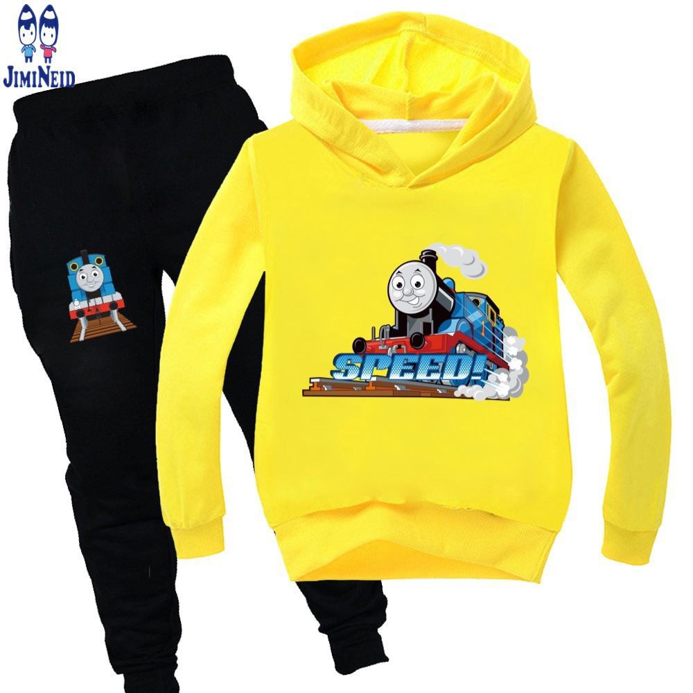 Bộ 2 Món Áo Hoodie Tay Dài In Hoạt Hình Thomas + Quần Dài Cho Bé Trai