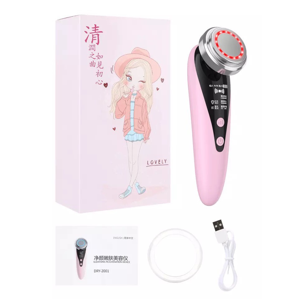 Máy Rửa Massage Mặt Ion 2 In 1 Làm Sạch Sâu &amp; Hấp Thụ Dưỡng Chất Bằng Công Nghệ Sóng Âm (Tặng Kèm Dây Sạc)