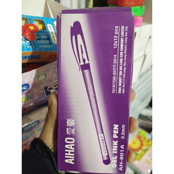Hộp 12c bút chữ A, gel nước aihao xanh, đen, tím