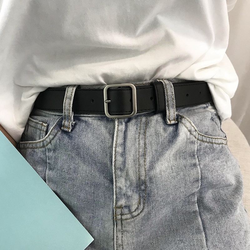 Thắt lưng ulzzang nam nữ BROO mặt vuông bạc, dây nịt lưng unisex bản dây 2.8cm có bấm lỗ