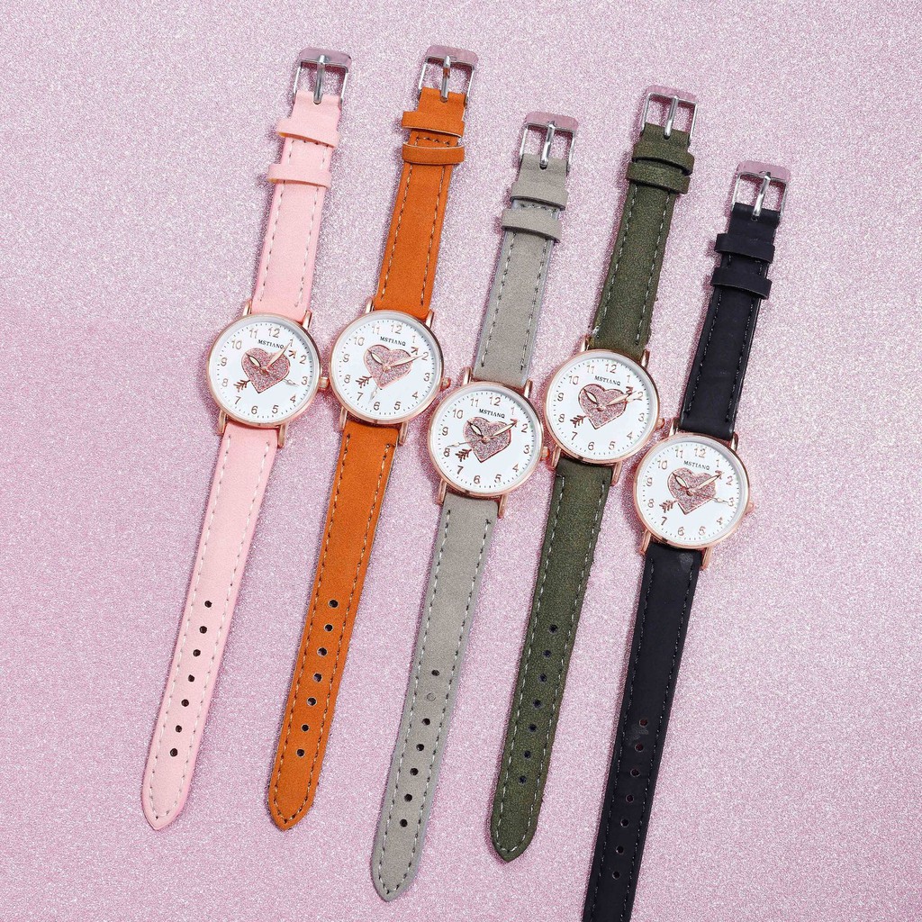 Đồng hồ thời trang nữ Mstianq MSTT dây da mềm, kim dạ quang tuyệt đẹp, họa tiết trai tim xinh xắn | BigBuy360 - bigbuy360.vn