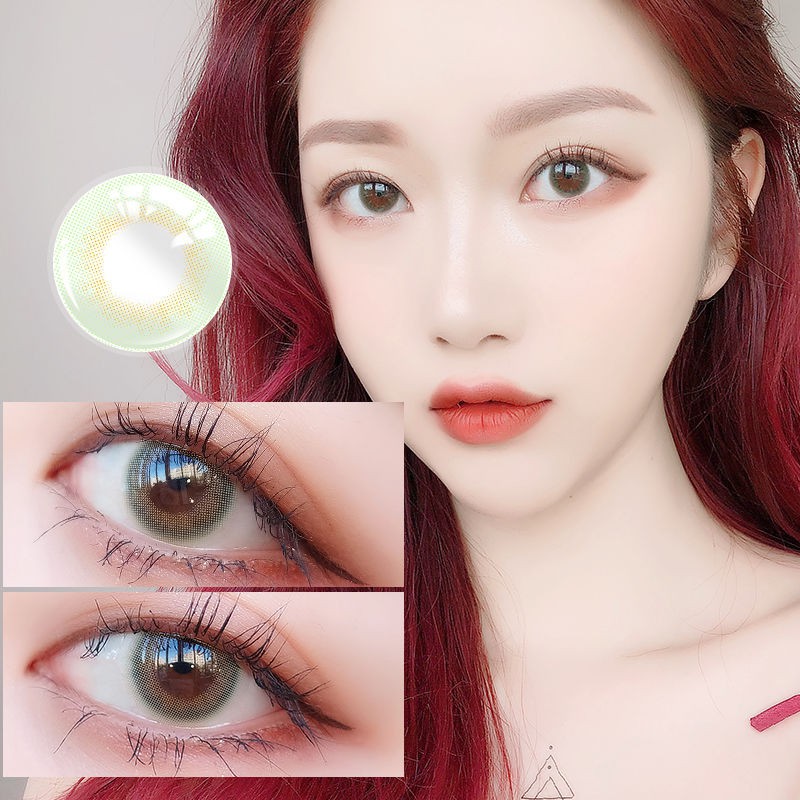 ❤️Free case❤️OVOLOOK 2PCS 💖 Kính áp tròng mỹ phẩm màu xanh lá cây đậm tự nhiên và đáng yêu