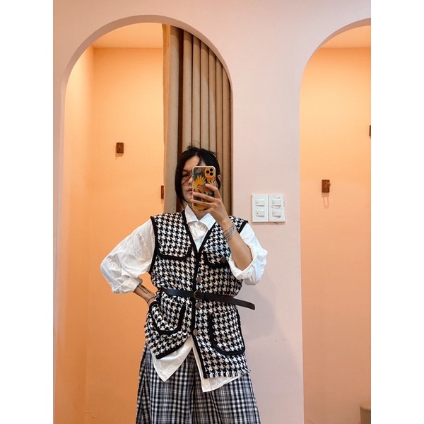 MADAMN- Áo Gile Giả Tweed Kèm Dây Nịt.