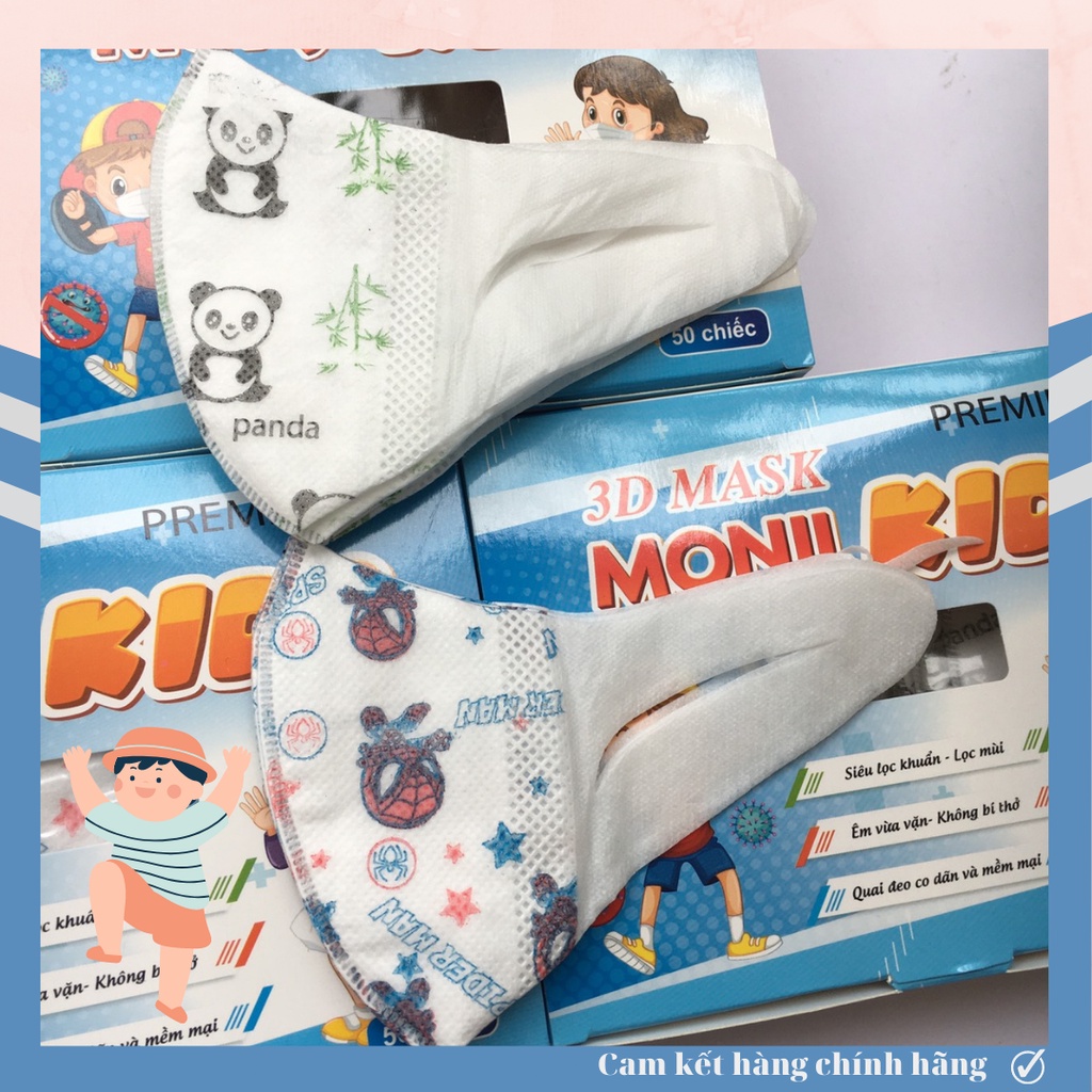 Khẩu trang trẻ em 3d Monji cho bé từ 1-5 tuổi, hộp 50 cái công nghệ Nhật Bản, an toàn cho bé