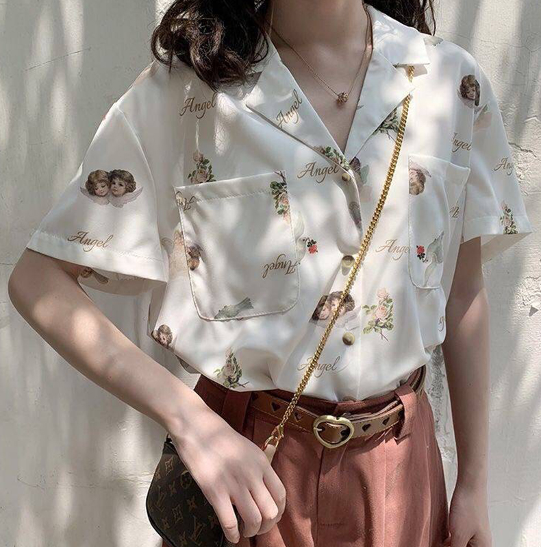 SUXI Áo vải chiffon tay ngắn cổ chữ V thời trang thanh lịch cho nữ