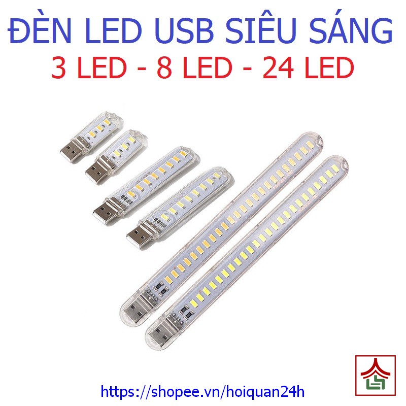 Đèn Led Siêu Sáng Cắm Nguồn USB Trắng Vàng 3 Bóng 8 Bóng 24 Bóng Led Cao Cấp