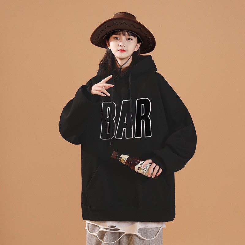 Áo hoodie chất nỉ dày form rộng in hình họa tiết BARnam nữ mặc đều đẹp
