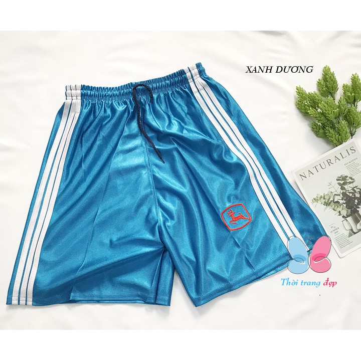 Quần đùi nam freesize 65-75kg quần short thể thao mặc nhà thun bóng phối 3 sọc - QN86