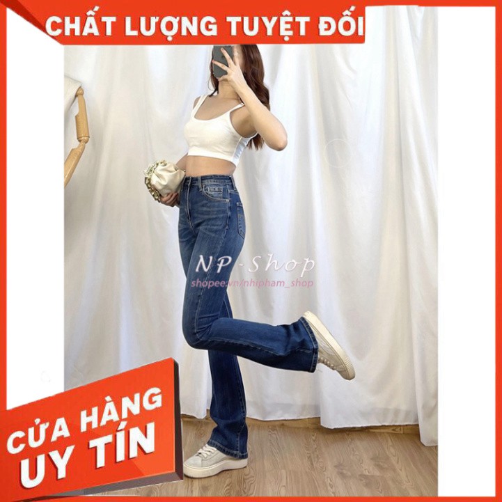 {Giá tận gốc} Quần jean ống loe lưng cao trơn dài Quần bò nữ mềm mịn sang chảnh form vnxk - HANA Shop