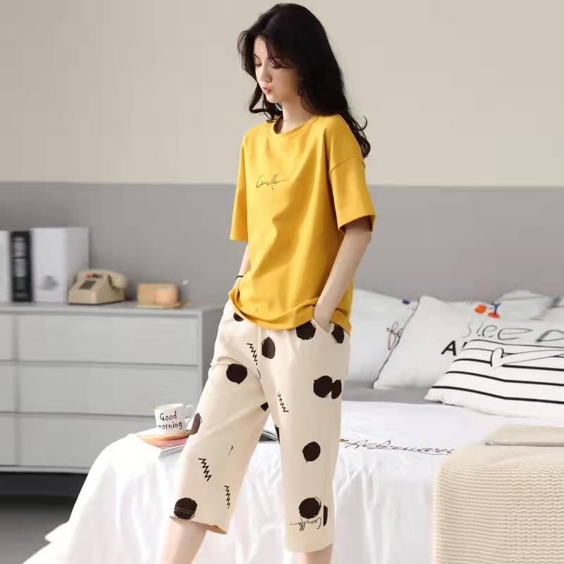 Bộ Đồ Ngủ Ngắn Tay Cổ Tròn In Hình Hoạt Hình Dành Cho Nữ