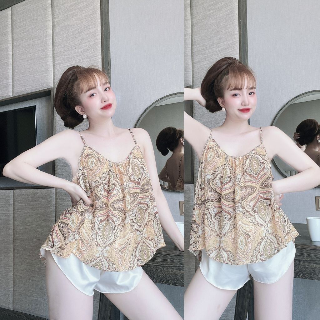 Đồ Ngủ Nữ Đồ Bộ Mặc Nhà Bộ Ngủ Sexy Lụa Chiffon Phối Satin Cao Cấp Mềm Mại