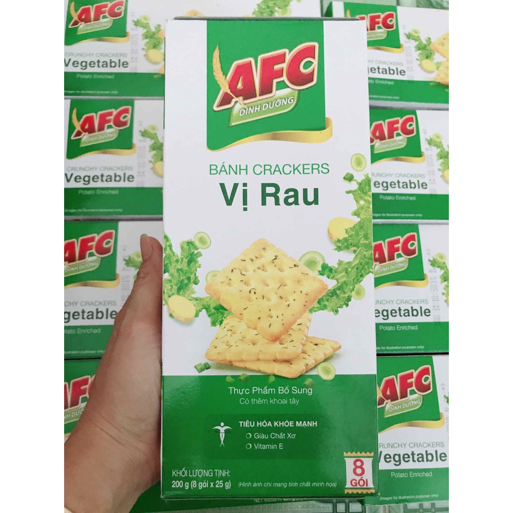 Bánh Crackers AFC Mặn Vị Rau& tiểu mạch hộp 8 gói 170g