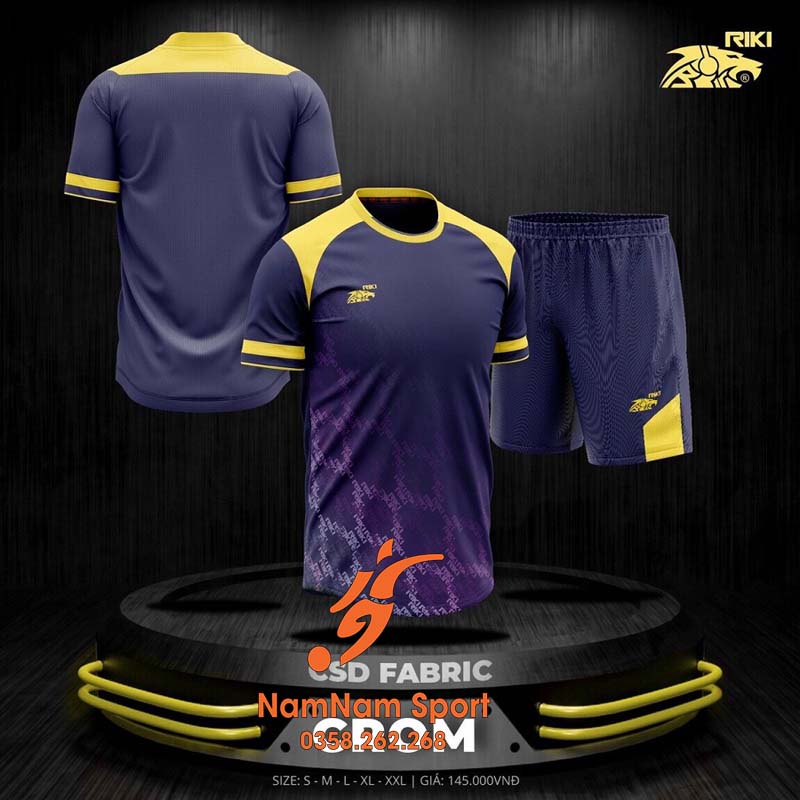 Bộ quần áo đá banh, đá bóng không Logo cao cấp Riki Crom tÍM đEN 2022_2023