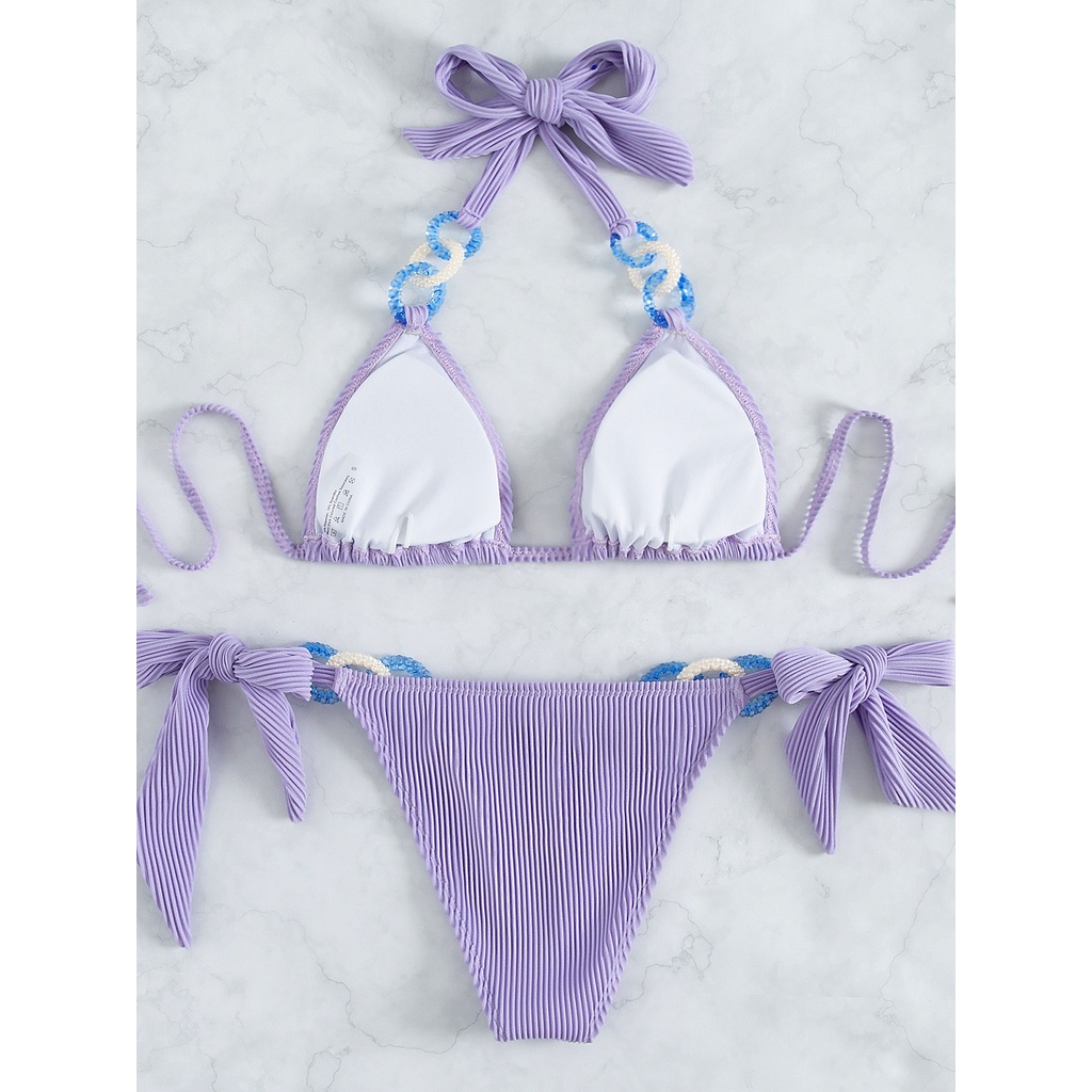 Bộ Bikini Hai Dây Màu Sắc Trơn Phong Cách Âu Mỹ Quyến Rũ