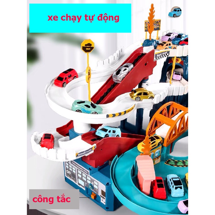 Đường hầm khủng long lắp ráp kèm nhiều ô tô chạy tự động, đồ chơi đường đua sáng tạo có nhạc đèn vui nhộn trẻ em