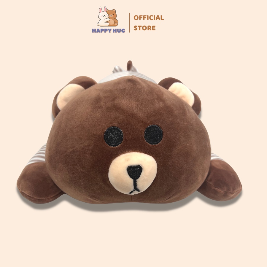 Gối ôm gấu Brown mặc váy kẻ size 45cm đáng yêu, gấu bông ôm nằm - Happy Hug