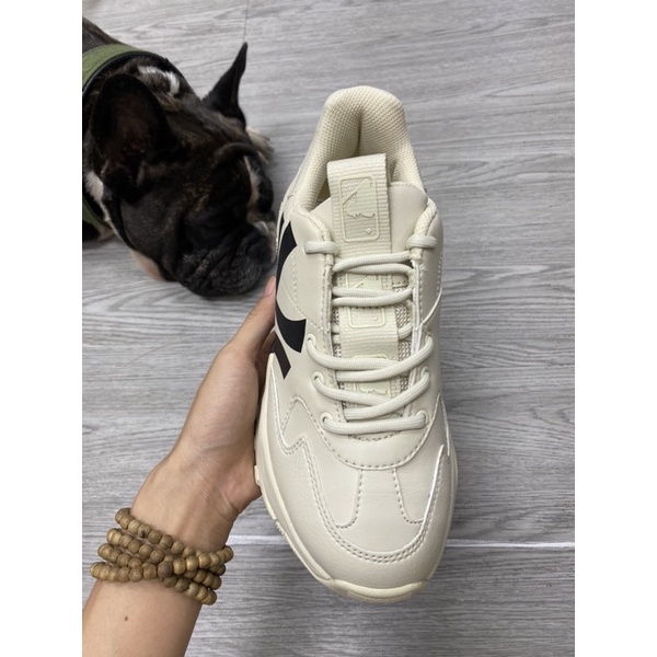 [Bao check chính hãng] Giày MLB Chunky big ball độn đế tăng chiều cao Vintage NY màu be chữ đen 3ashc101n