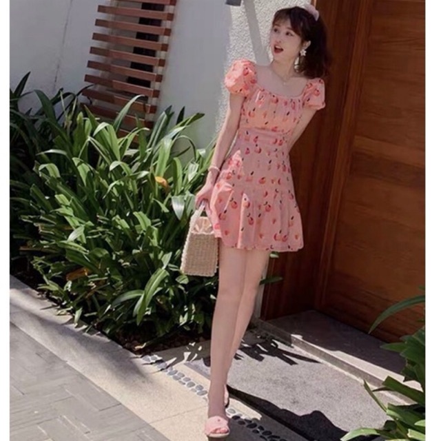 Đầm hoa voan lụa đuôi cá chít eo xinh xắn